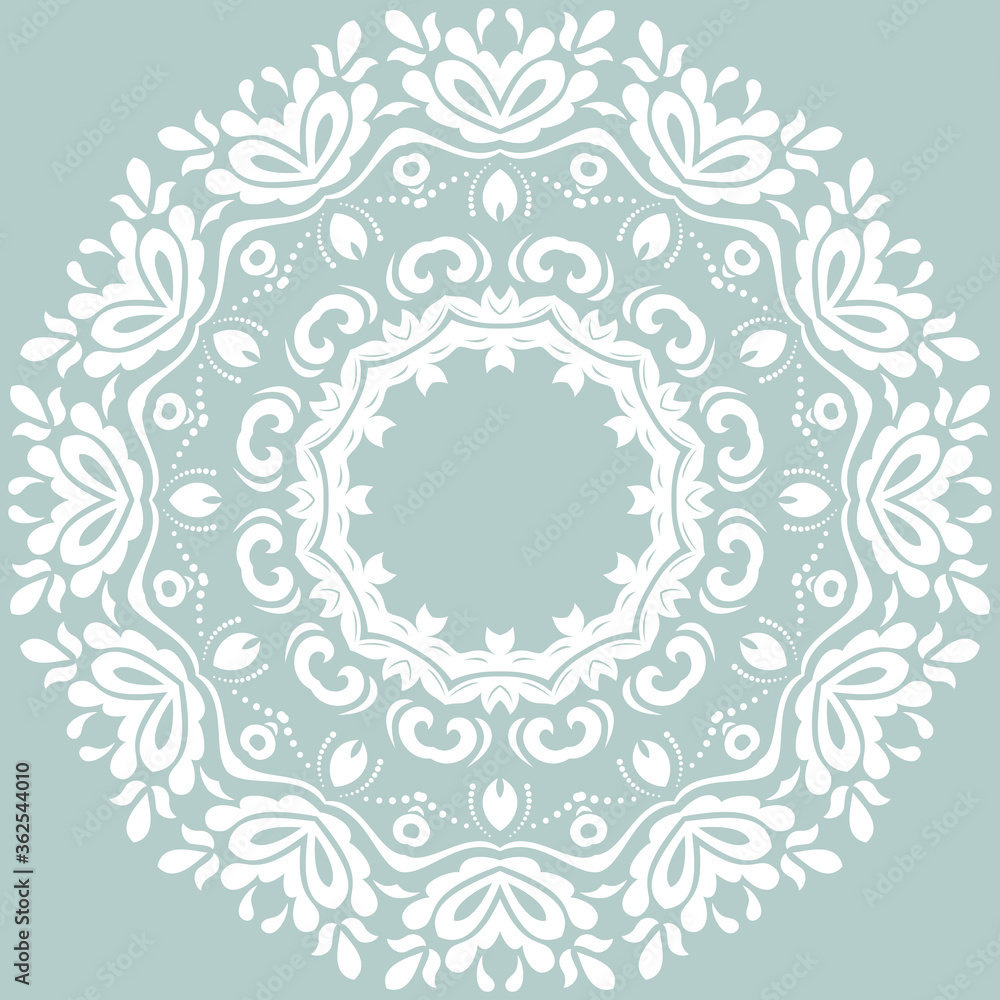Oriental pattern with arabesques and floral elements. Traditional classic round white ornament. Vintage pattern with arabesques Oriental pattern with arabesques and floral elements. Traditional classic round white ornament. Vintage pattern with arabesques