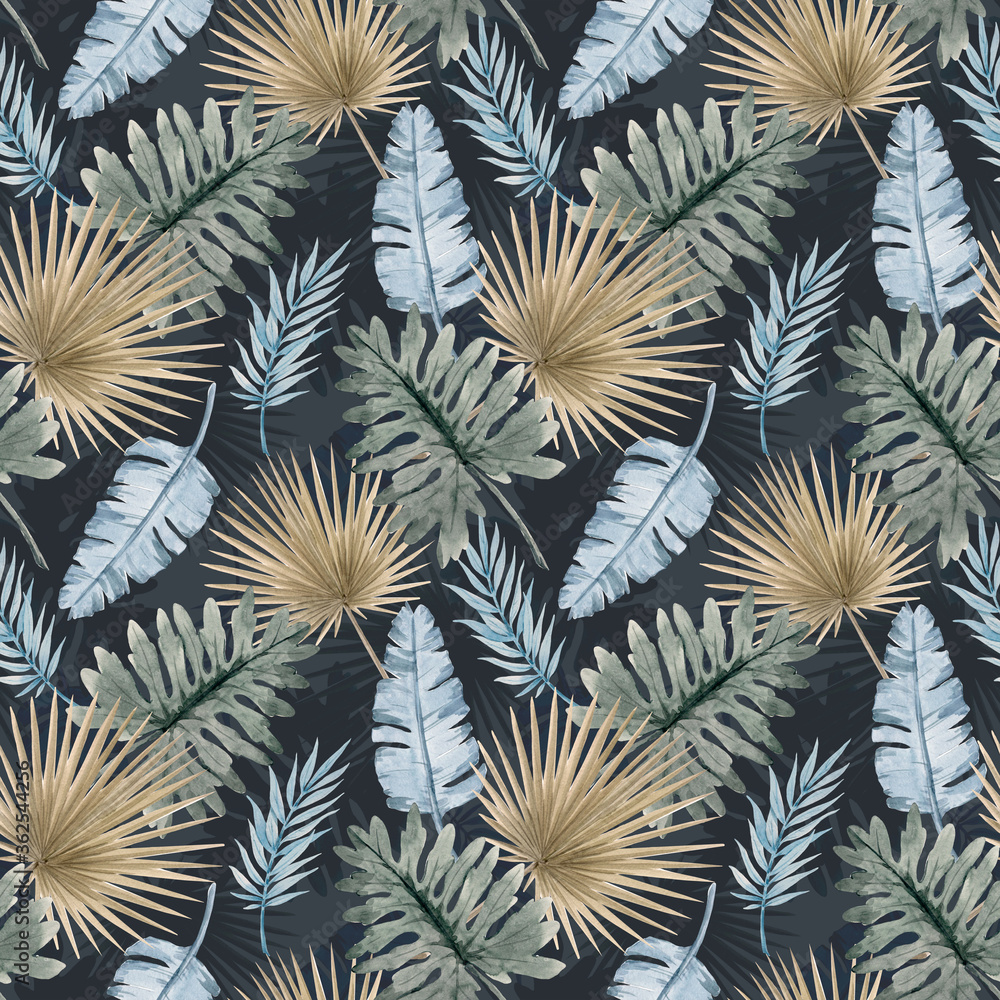 Beautiful seamless pattern with watercolor tropical leaves. Stock illustration Beautiful seamless pattern with watercolor tropical leaves. Stock illustration