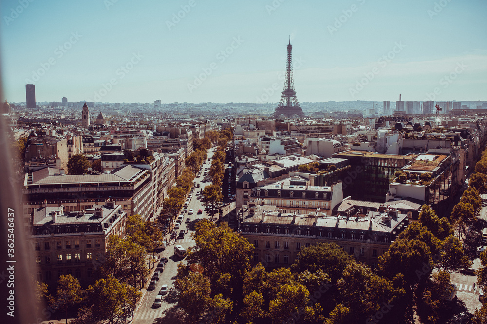 Champs Elysee aerial view with Eifel tower 