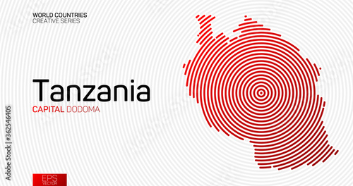Abstract map of Tanzania with red circle lines