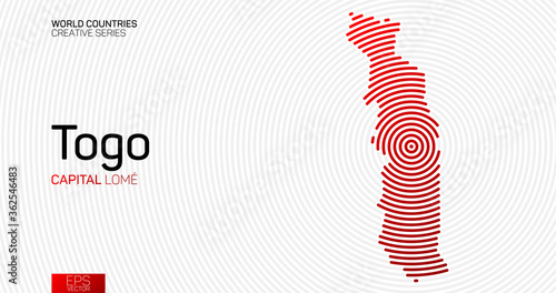 Abstract map of Togo with red circle lines