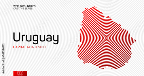 Abstract map of Uruguay with red circle lines