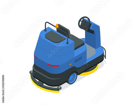 Isometric floor washing machine isolated on white background. Floor care and cleaning services.