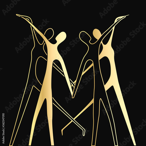 Gold Couple dancing. International Dance Day. Heart, Love, Art