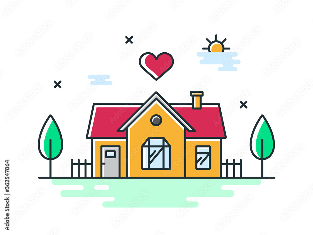 Vector color house icon. A linear illustration of love for your home and family. Nice to stay home concept. Safe place pictogram.