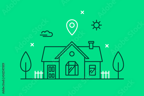Vector icon of a two-story house in the suburbs. Stay home concept. Home location icon.