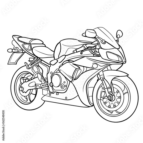 motorcycle sketch, coloring, isolated object on a white background, vector illustration,