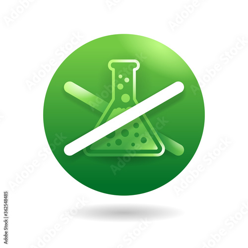 No additives 3D icon - crossed out lab tube with harmful preservatives in circular frame - isolated vector emblem for healthy food and cosmetics products packaging 