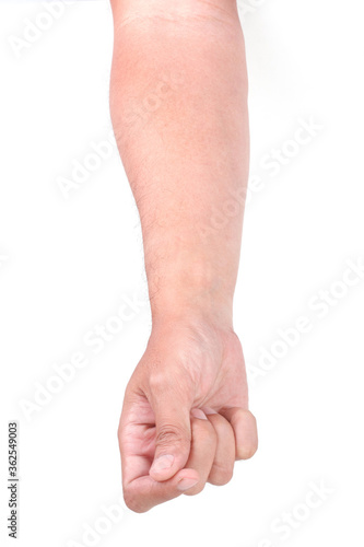 Male asian hand gestures isolated over the white background. Hand Grab Thing with fingers Action. © aekkorn