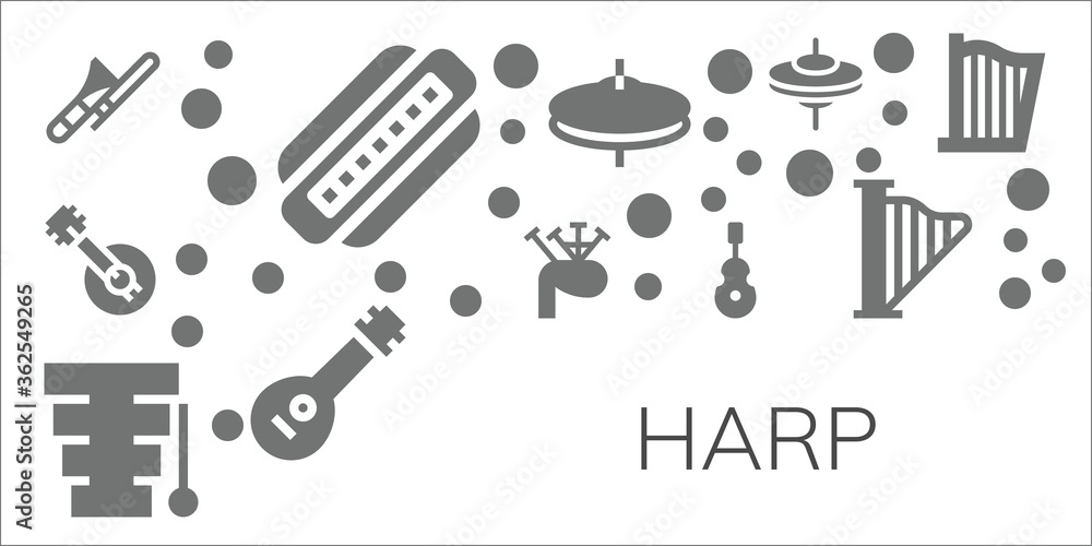 Modern Simple Set of harp Vector filled Icons