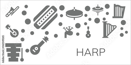 Modern Simple Set of harp Vector filled Icons
