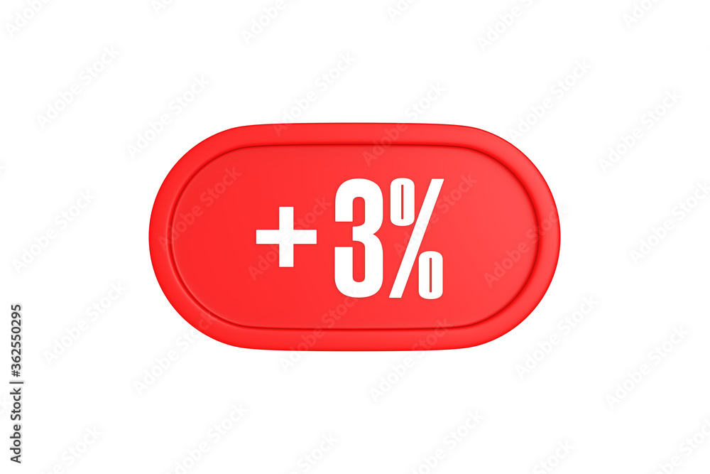 3 Percent increase 3d sign in red color isolated on white background, 3d illustration. 3 Percent increase 3d sign in red color isolated on white background, 3d illustration.