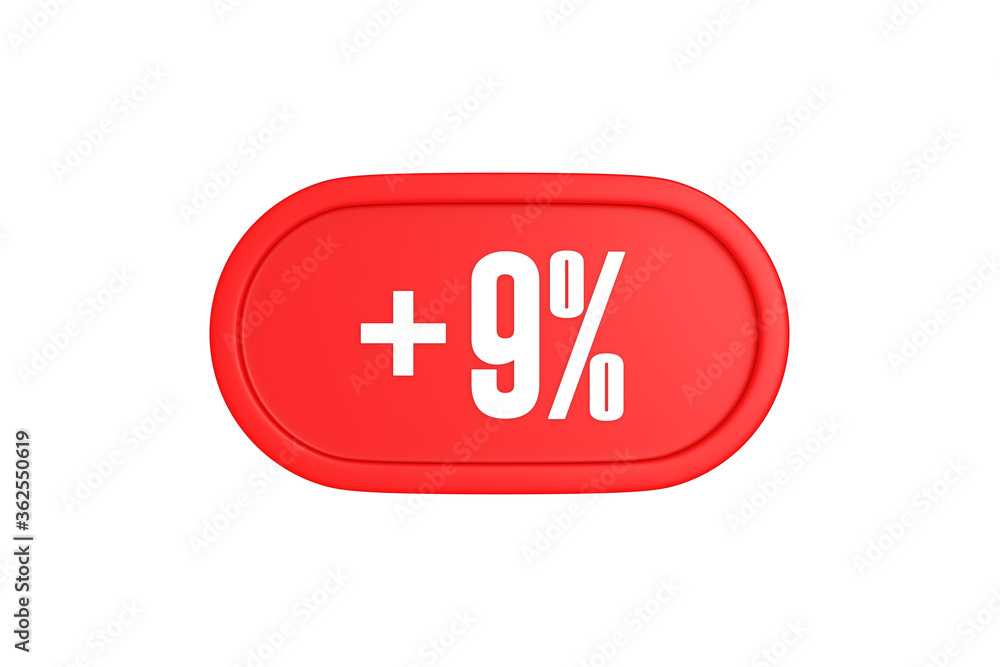 9 Percent increase 3d sign in red color isolated on white background, 3d illustration. 9 Percent increase 3d sign in red color isolated on white background, 3d illustration.