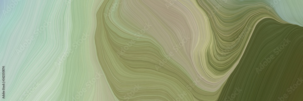 inconspicuous header with elegant curvy swirl waves background design with dark sea green, dark olive green and silver color