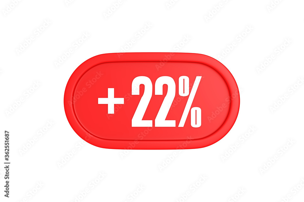 22 Percent increase 3d sign in red color isolated on white background, 3d illustration. 22 Percent increase 3d sign in red color isolated on white background, 3d illustration.