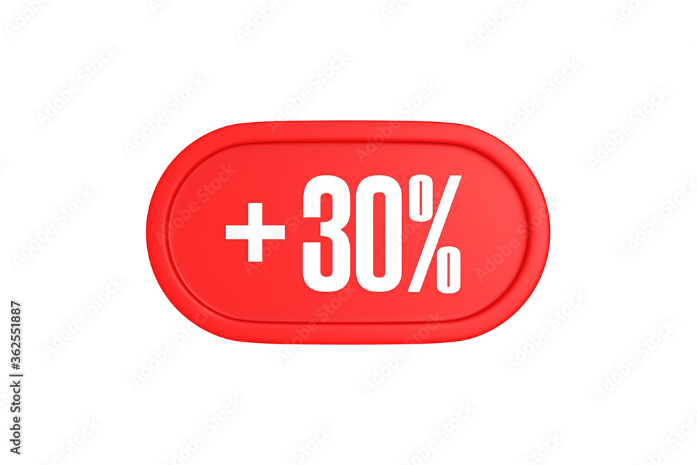 30 Percent increase 3d sign in red color isolated on white background, 3d illustration. 30 Percent increase 3d sign in red color isolated on white background, 3d illustration.