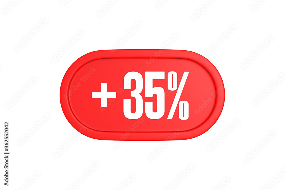 35 Percent increase 3d sign in red color isolated on white background, 3d illustration. 35 Percent increase 3d sign in red color isolated on white background, 3d illustration.