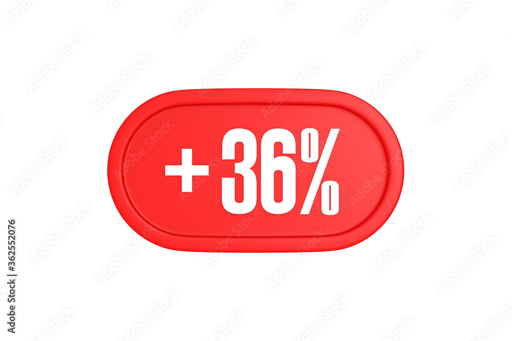 36 Percent increase 3d sign in red color isolated on white background, 3d illustration. 36 Percent increase 3d sign in red color isolated on white background, 3d illustration.