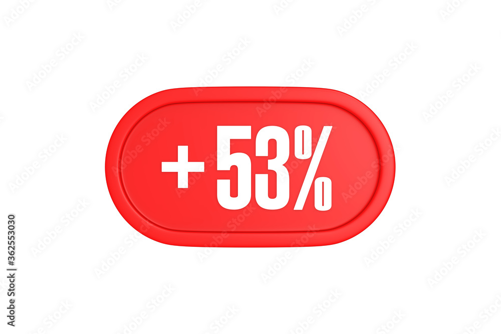 53 Percent increase 3d sign in red color isolated on white background, 3d illustration. 53 Percent increase 3d sign in red color isolated on white background, 3d illustration.