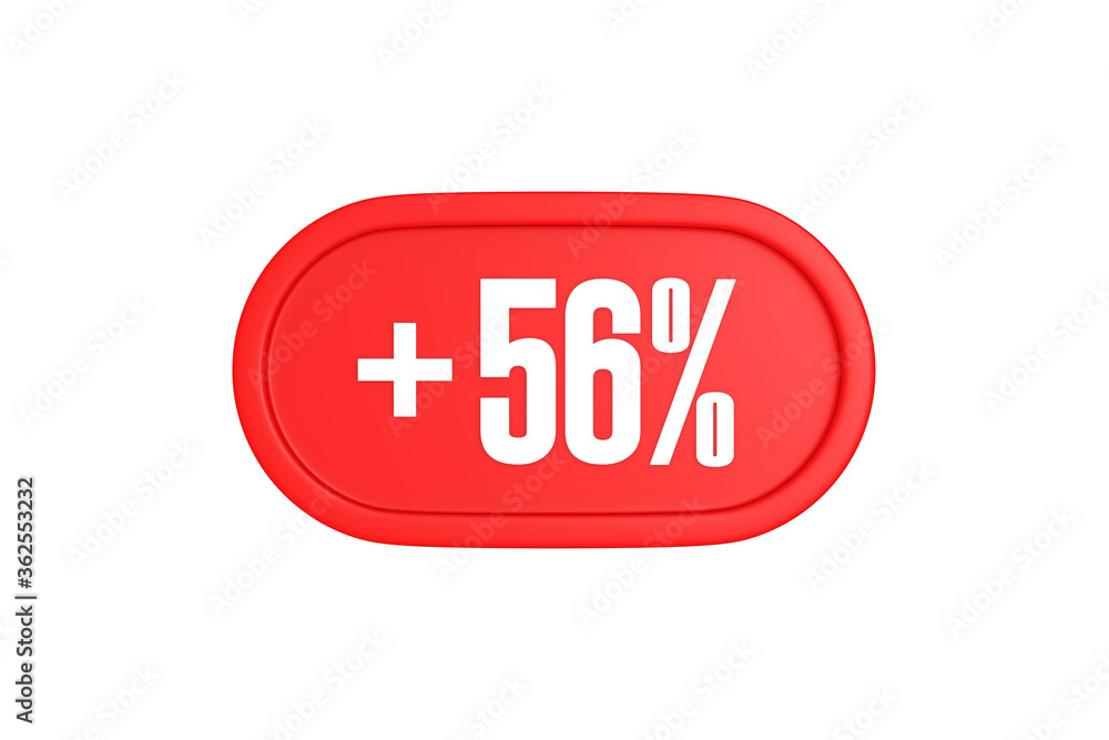 56 Percent increase 3d sign in red color isolated on white background, 3d illustration. 56 Percent increase 3d sign in red color isolated on white background, 3d illustration.