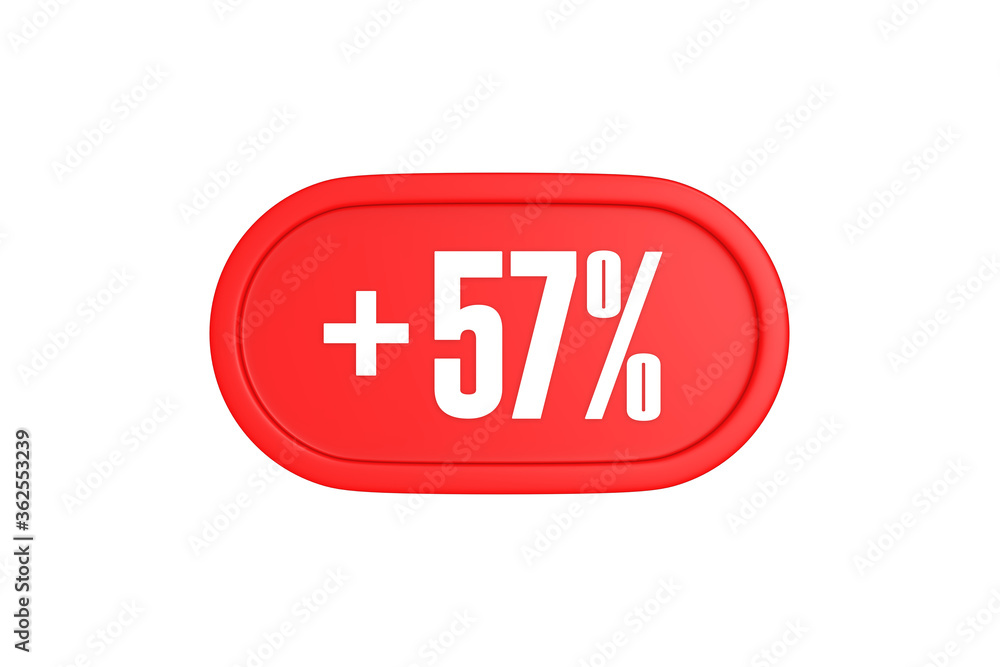 57 Percent increase 3d sign in red color isolated on white background, 3d illustration. 57 Percent increase 3d sign in red color isolated on white background, 3d illustration.