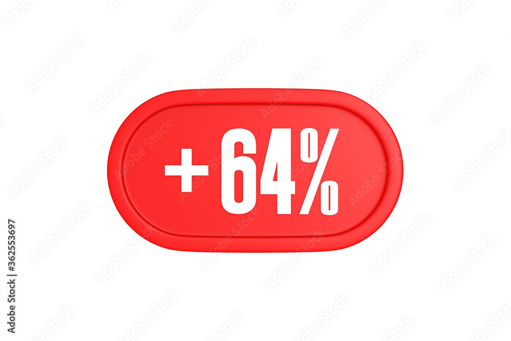 64 Percent increase 3d sign in red color isolated on white background, 3d illustration. 64 Percent increase 3d sign in red color isolated on white background, 3d illustration.
