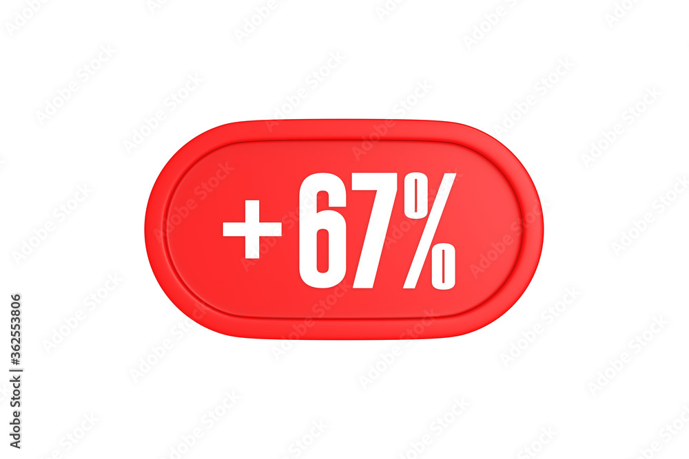 67 Percent increase 3d sign in red color isolated on white background, 3d illustration. 67 Percent increase 3d sign in red color isolated on white background, 3d illustration.