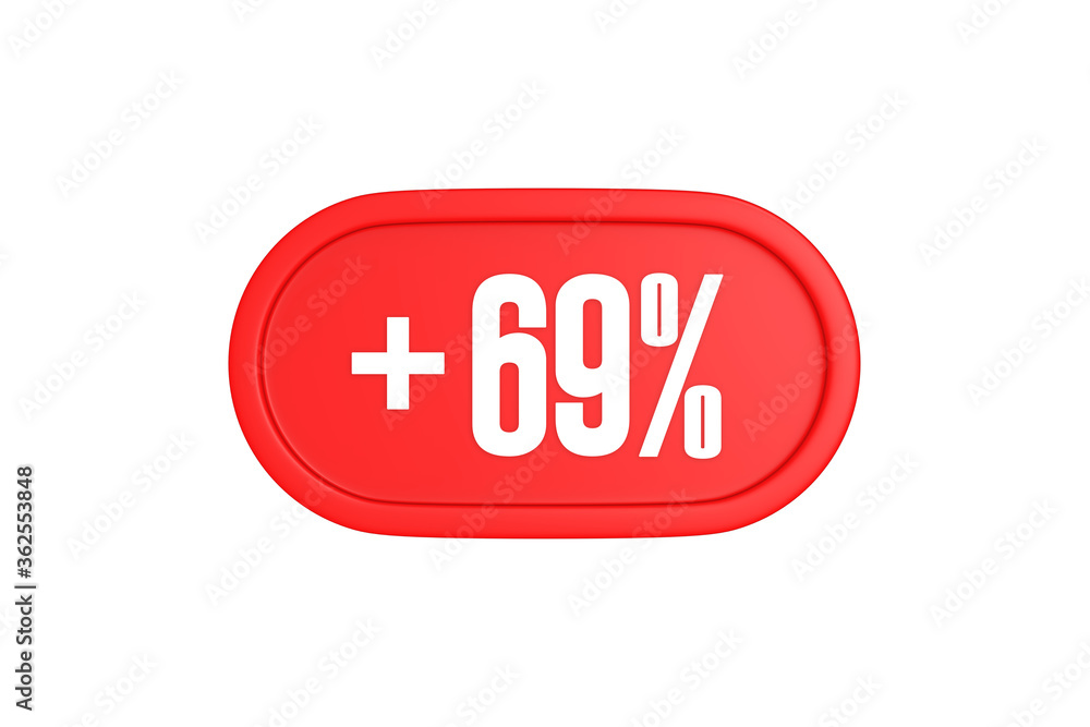 69 Percent increase 3d sign in red color isolated on white background, 3d illustration. 69 Percent increase 3d sign in red color isolated on white background, 3d illustration.