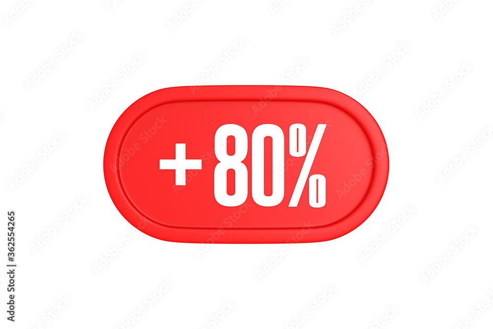 80 Percent increase 3d sign in red color isolated on white background, 3d illustration. 80 Percent increase 3d sign in red color isolated on white background, 3d illustration.