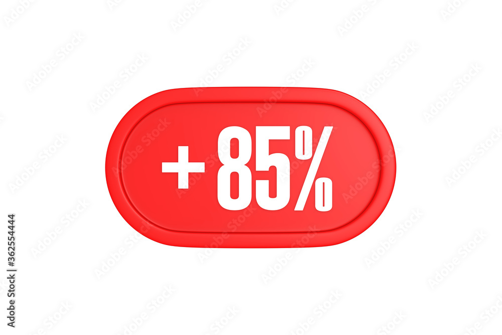 85 Percent increase 3d sign in red color isolated on white background, 3d illustration. 85 Percent increase 3d sign in red color isolated on white background, 3d illustration.