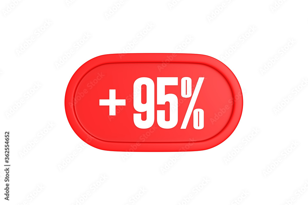 95 Percent increase 3d sign in red color isolated on white background, 3d illustration. 95 Percent increase 3d sign in red color isolated on white background, 3d illustration.