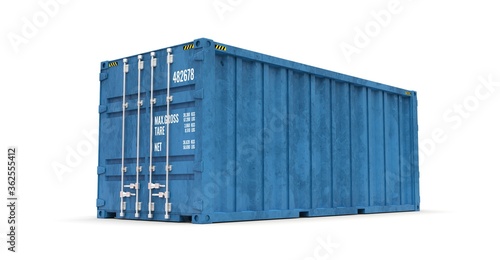 20 feet sea container on blue background photo