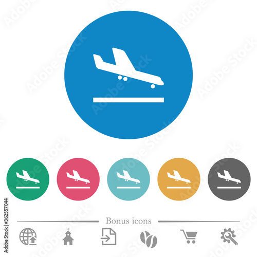 Airplane landing flat round icons