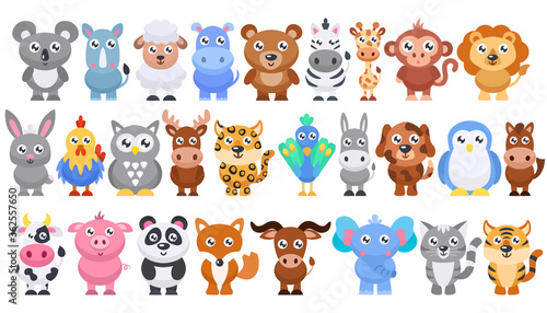Collection of cute cartoon animals. Vector flat illustration. © Svetlana