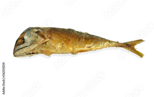 Single fried Mekerel fish isolated on white background © Jack Tamrong