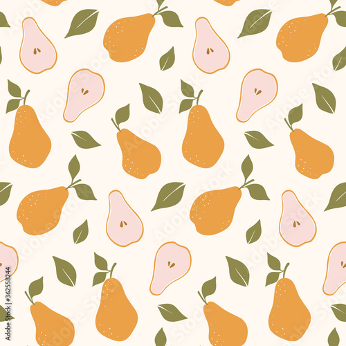 Seamless pattern with yellow pears. Summer fruit background. Vector print for fabric and wallpaper.