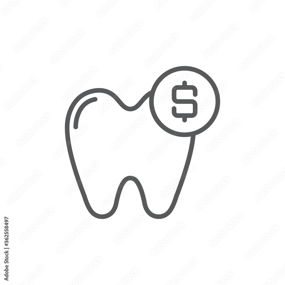 Tooth and dollar vector icon symbol isolated on white background Tooth and dollar vector icon symbol isolated on white background