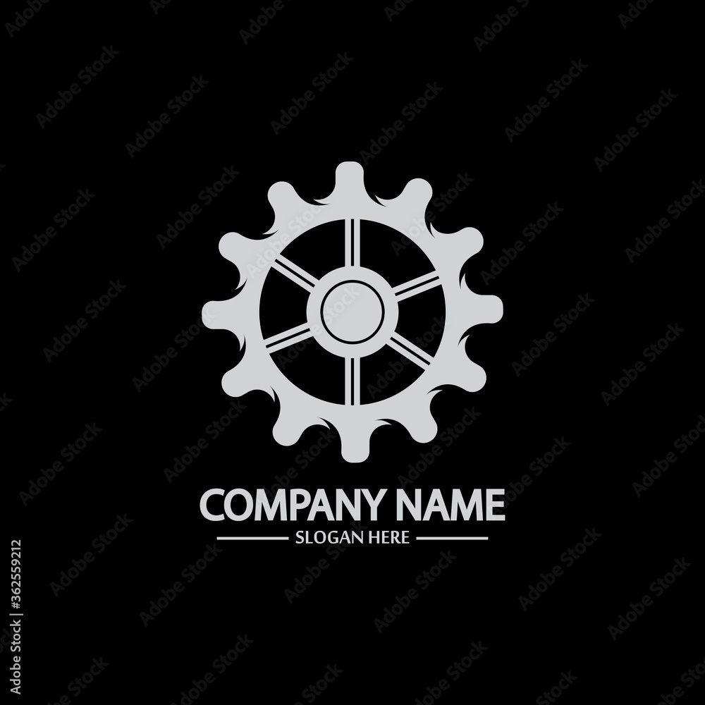 Gear vector logo isolated on a black background. Icon silhouette design template. Simple symbol concept in flat style. Abstract sign  pictogram for web  mobile and infographics.