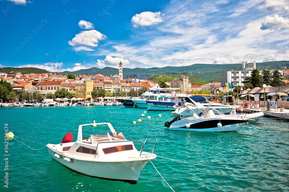 Colorful town of Crikvenica harbor and tower view
