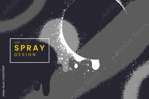 Abstract vector background with spray paint texture in black and white colours. Graffiti backdrop with blots of paint and place for text. Contemporary poster concept. Art banner design. Grunge style.