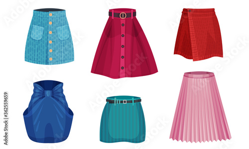 Different Skirt Models with Flared Skirt and Pleated Skirt Vector Set