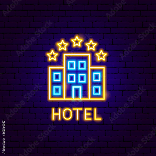 Hotel Building Neon Label