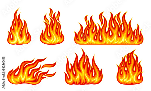 Tongues of Bright Flame Flickering Isolated on White Background Vector Set