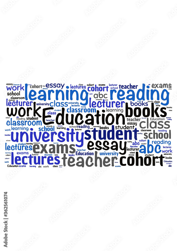 Illustration of a word cloud with words representing education Illustration of a word cloud with words representing education