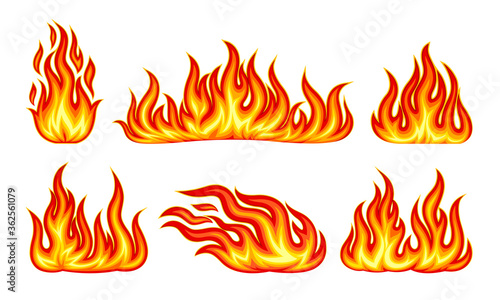 Tongues of Bright Flame Flickering Isolated on White Background Vector Set