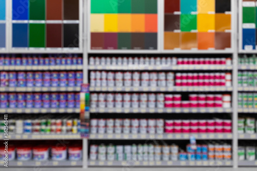 hardware store: a wide range of paints with a wide color palette