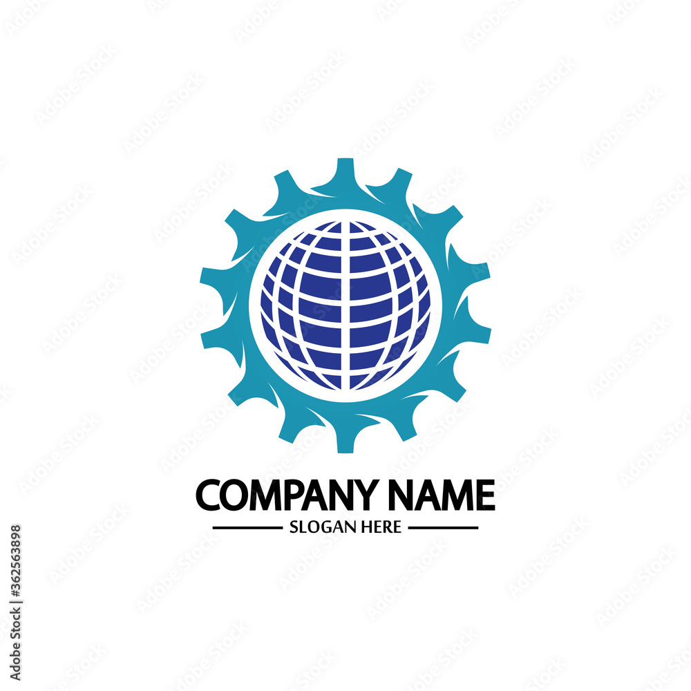 Fototapeta premium Global Engineer World Gear Logo Design Template