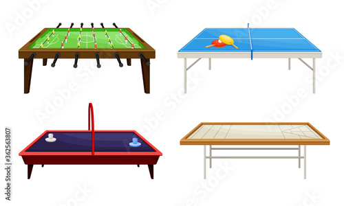 Tables for Board Games with Tennis Table and Foosball Table Vector Set