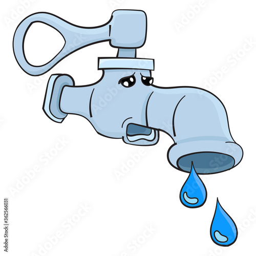 water faucet mascot with sad expression