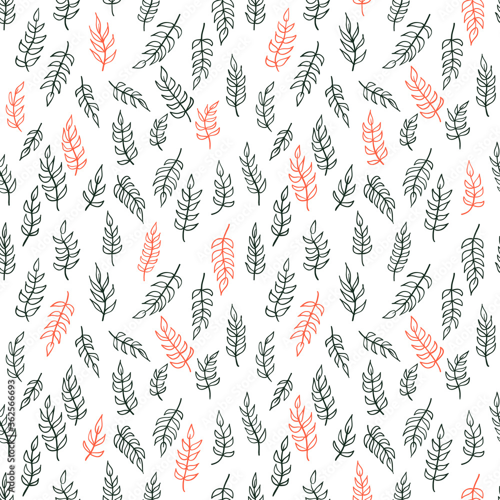 Fototapeta premium Seamless pattern. Hand-drawn floral elements. Minimalistic cute design. 